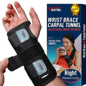 FEATOL Wrist Brace for Carpal Tunnel with Splints Left Hand, Small/Medium